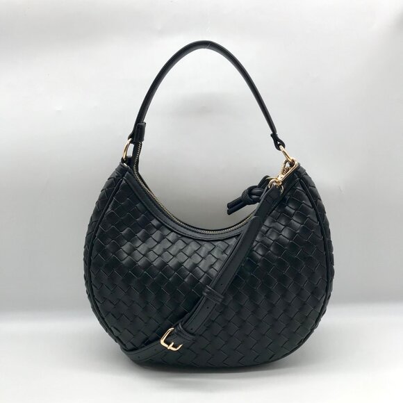 On 34th Black Woven Crossbody Convertible Satchel Bag - Picture 2 of 10
